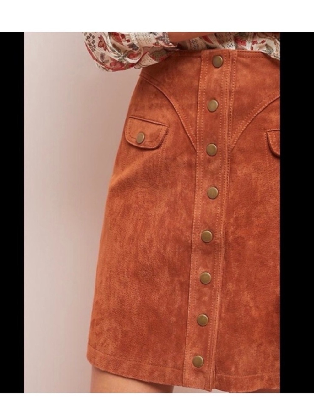 Anthropologie Suede Leather Rust
Brown Button Front Mini Skirt - Picture 3 of 8